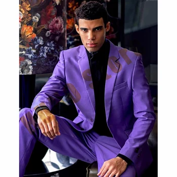 Elegants Vīriešu Uzvalki, Kāzu Cilvēks Slim Modes Bleizeri, Vīriešu Uzvalku Vasaras Plānas Elpojošs Violeta Divas Gabals, kas Pilnībā Mens