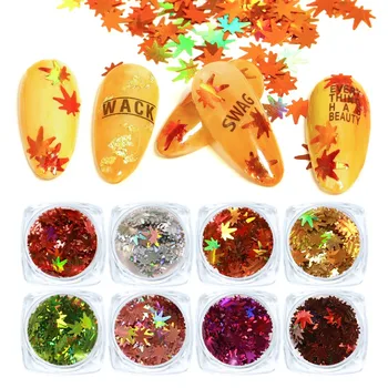 Pārrobežu Nail Enhancement, Maple Leaf Apdare, Vizuļi, Multi Krāsu Mirdzums, DIY Nail Piederumi, 12 Krāsu Komplekts