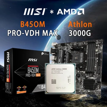 Jaunais AMD Athlon 3000G CPU+MSI B450M PRO-VDH MAX M-ATX AMD B450 DDR4 AM4 Mātesplates Audio Turbo Boost M. 2 64G Rakstāmgalda Piederumi