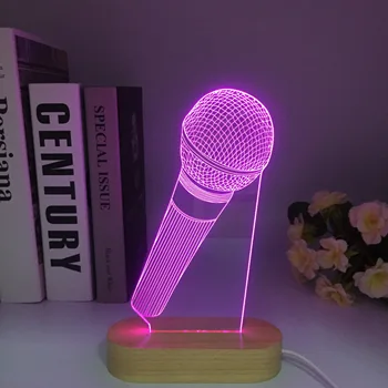 Koka 3D Vizuālo Ilūziju Lampas Akrila Mikrofona Modelis LED Nakts apgaismojums 7 Krāsas Nakts Lampas Kafejnīca, Bārs Dekoru, Dāvanu Bērniem