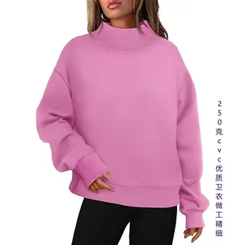 Cietā Vītne Džemperis Sievietēm Līdz 2023. gada Rudenī Jaunu Jogger Augsta Kakla Gadījuma Ērts Džemperis ar garām Piedurknēm T-krekls
