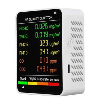 6 1 PM2.5 PM10 HCHO TVOC CO CO2 Gaisa Kvalitātes Detektori CO CO2 Formaldehīda Monitors Mājas Birojs Gaisa Kvalitātes Testeri Balts