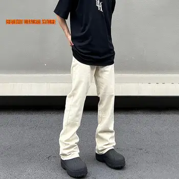Baltās krāsas Džinsi Vīriešu Vienkāršu, vienkrāsainu Taisni kāju Aprikožu Pantalones Hombre Slim Gadījuma Streetwear Fit Bikses Vasaras Džinsa Bikses