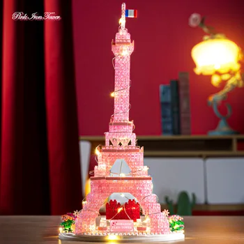 1314pcs Apgaismojums Rozā Dzelzs Parīzes Eifeļa Tornis Mini Celtniecības Ķieģeļi, Rotaļlietas, Galda Mājās Apdare Meitenes DIY Dzimšanas diena Ziemassvētku Dāvanu