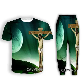 Jēzus 3D Drukas Gadījuma T-krekls + Bikses Skriešanas Bikses vai Bikses, Uzvalks, Drēbes Sieviešu/ Vīriešu Uzvalku Komplekti Drēbes C2