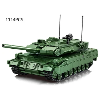 Tehniskā Pasaules Kara Vācijā Leopard 2. Galvenais Kaujas Tanks 2.4 Ghz pulti Militāro Modelis KM Celtniecības Bloku WW2 Ķieģeļu RC Rotaļlietas