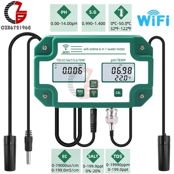 6 1 Ūdens Kvalitātes Digitālo Testeri WiFi PH EK TDS SĀLS SG.Temp Metru AC 110V, 220V Daudzfunkciju Smart Monitor Tuya APP Kontroles
