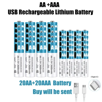AA AAA Baterijas 1,5 V uzlādējamo Bateriju 2600mAh uzlādējams litija jonu akumulators AA 1,5 V USB ātrās uzlādes litija jonu akumulators