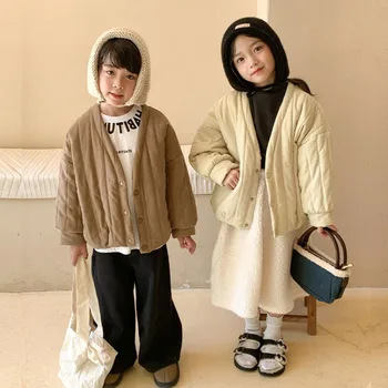 Ziemā silts kokvilnas jaka universāls gadījuma top zēni meitenes 1-7 gadus vecais Japāņu korejiešu izdevuma moderns bērnu apģērbs