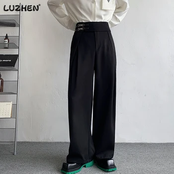 LUZHEN korejas Zaudēt Taisna Caurule Stilīgs Vīriešu Ikdienas Bikses 2023 Jauns Moderns Plats Kāju Metāla Sprādzes Dizainu Uzvalku Bikses 03e3be
