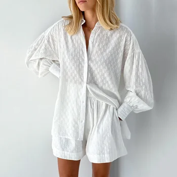 Vasaras Sieviešu Bikses Uzstādīts Balts Krekls ar garām Piedurknēm Divas Gabals, kas Sieviešu Modes Zaudēt Gadījuma 2 Gabals Komplekti, Sieviešu Apģērbs Jaunu 22076