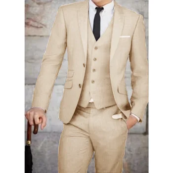 Vīriešu Uzvalks Trīs Gabals, Ikdienas Tērpu Modes Slim Dizains Bikses Ērti Vienotā Krūtīm, Pilnīgu Vīriešu Apģērbi