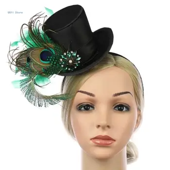 Elegants Ziedu Fascinators Top Cepure ar Kristāla Pillbox Cepuri Grims Puse