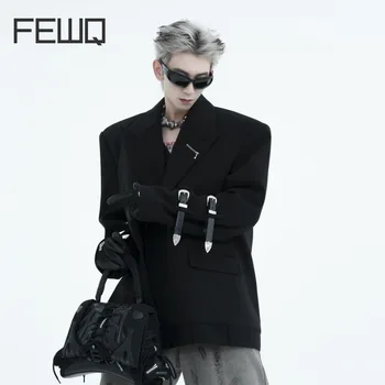 FEWQ Vīriešu Jaunu Uzvalku 2023 ar garām Piedurknēm ar Jostu Konstrukcija ar garām Piedurknēm Gadījuma Vienotā Krūtīm, korejas Modes Vīrietis Topi 24X1511