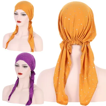 Sieviešu Stiept Rhinestones Turban Caps Musulmaņu Matu Izkrišana Beanies Hijab Āfrikas Puse Cepures Garās Astes Lakatu Cepures, Galvas Wraps