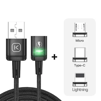 EOENKK LED Magnētisko USB Kabeli 3A Ātrās Uzlādes C Tipa Kabeli Magnēts, Lādētājs, Micro USB Kabelis