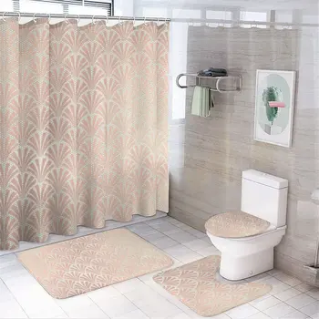 Rozā ziedlapiņu iespiesti dušas aizkars Mūsdienu neslīdoša paklāju dušas aizkars Ūdensnecaurlaidīgs poliestera mājas dekoru 180x180