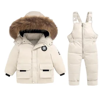 2023 Bērniem Ziemas Drēbes, Uzstādīt Bērnu Sabiezēt Kapuci Jaka+(Dungriņi) Uzvalks 2gab Pīle uz Leju, kas noteikts Bērniem Zēni Baby Girl Apģērbs Komplekts
