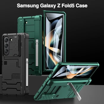 Pilna triecienizturīgu Bruņas Case For Samsung Galaxy Z 5 Reizes ZFold5 Gadījumā, Bīdāmo Objektīva Aizsargierīci, Gadījumā, Z Fold5 Ekrāna Filmu Stends