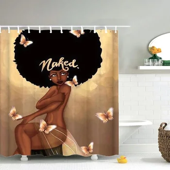 Āfrikas Eksplodējošais Matu Meitene Modelis Dušas Aizkars Ūdensizturīgs Vannas istabā Pelējumu Pierādījumu, Vanna Vannā Ekrānu ar 12 Āķi 180x180cm