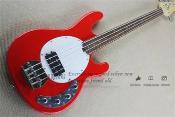 4 Stīgas, Bass Ģitāra Red Ķermeņa Kļavu Kakla Rožkoka Finerboard Aktīvu Akumulatora Ray Bass Var Pielāgotu Krāsu