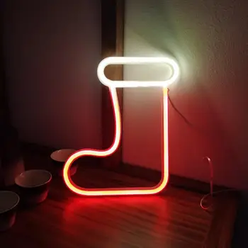 Neona Zīme Lampu Radošā Forma USB/Bateriju Darbināmas Ne-acīmredzamo Ziemassvētki Zeķes LED Neona Gaismas Apdare