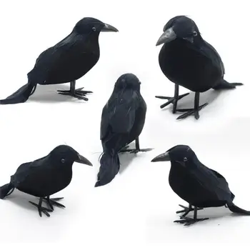 1-10pcs Simulācijas Viltus Putns Reāli Halloween Black Crow Modeli, Mājas Apdare Dzīvnieku Biedējošu Mākslīgā Vārna Grupa Krājumi