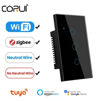CORUI Tuya WiFi/Zigbee Smart Gaismas Slēdzi, Neitrālo Vadu/Bez Neitrālu Vadus Nepieciešams, Sienu Touch Switch Darbu Ar Alexa, Google Home