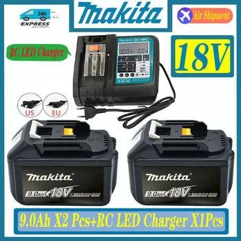 100% Makita Rezerves 18V 9.0 Ah Akumulatoru, Par BL1830 BL1830B BL1840 BL1840B BL1850 BL1850B Uzlādējams Akumulators +LED Lādētāju