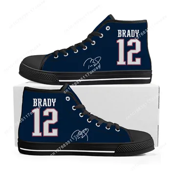 Tom Brady Futbola American High Top Čības Vīriešu Sieviešu Pusaudžu Augstas Kvalitātes ASV Kazu NR. 12 Audekls Sneaker Apavu Pasūtījuma Apavi