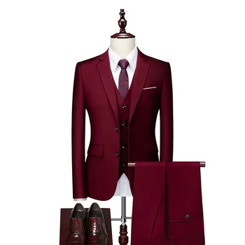 Luksusa 3 Gabals Vīriešu Kāzu Uzvalks (Žakete+Bikses +Veste) Modes vienkrāsainu Uzņēmuma Birojā Liela Izmēra Šiks Vīriešu Slim Jaka Komplekti