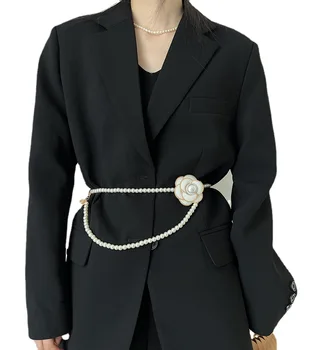Imitācija Pērļu Jostas Ķēdi Sieviešu Piederumi Camellia Dekoratīvās Kleita ar Plānas Jostas Uzvalks Džemperis Ķēdes Modes Josta