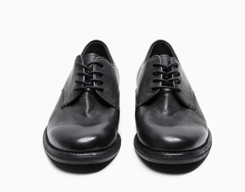 Modes Īstas ādas melns Retro Derby Elpojoši apavi Ikdienas Apavi Vīriešu Apavi Kārta pirkstiem Anglijas Stila Vīriešu Kurpes