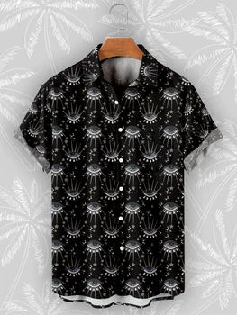 Modes Kuba Vasaras Vīriešu Krekls ar Īsām Piedurknēm Melnā Topi Acis 3D Drukas Chemise Homme Krekli Vīriešiem 2023 Havaju Lielgabarīta 5XL