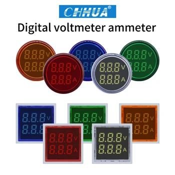 LED Ciparu Voltmetrs Ammeter signālgaismas 22mm Voltu Spriegumu, Strāvu Kombinēto Skaitītāja Indikators Testera Mērījumu AC 60-500V 1-100A