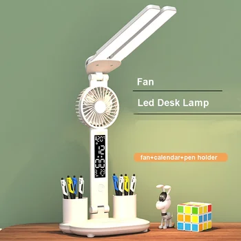Salokāma LED Rakstāmgalds, Ventilators, Lampas Daudzfunkciju Galda Lampa Kalendāra Touch Nakts Gaisma Ar Pildspalvu Turētājs Guļamistabai Studiju galda Lampas