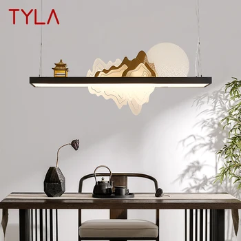 TYLA Ķīniešu Stilā Kulons LED Lampas, Creative Zen Dizains Ainavas Griestu Lustra Mājas Tea House Ēdamistaba Dekori