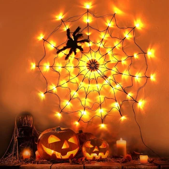 Halloween Zirnekļa tīkls, LED Gaismas, Āra Pagalmā Dārza Zirnekļa Bailes Aksesuārus Dekoratīvās Lillā String Light ar Tālvadības pulti