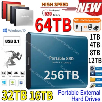256TB Portatīvo Ārējo SSD disks 2TB Ārējo Cieto Disku, USB 3.1/Type-C Cietā Diska-High-Speed Uzglabāšanas for PC/Mac/Tālrunis/PS4/PS5