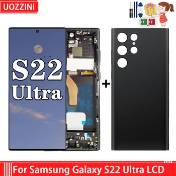 Super OLED, Samsung S22 Ultra LCD Displejs, Touch Screen Digitizer Montāža Samsung Galaxy S22 Ultra 5G LCD Ar Rāmi