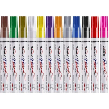 Pastāvīgi Krāsas Pildspalvas Krāsu Marķieri Plastmasas 12 Krāsas uz Eļļas bāzes Krāsas Marķieris Pildspalvas Komplekts, Ātri Sausas un Ūdensnecaurlaidīgs,Eļļas Krāsas Pildspalvu