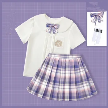 2023 Pusaudžu Meiteņu Drēbes Uzvalku Vienotu Pavasara Vasaras Bērnu Piedurknēm T-krekls, Tops+Svārki 2PCS Set Maza Meitene Īsi Svārki Komplekts
