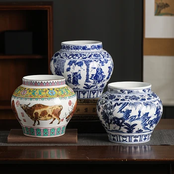 Zilā Un Baltā Ķīnas Vāze Antīko Pot Ainavas Attēls Keramikas Pods Liela Apaļa Vāze Poda