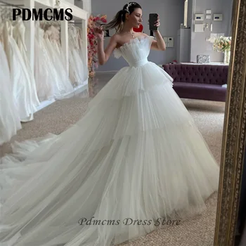 PDMCMS Elegants Princese Līnijas Kāzu Kleitas Strpaless Mežģīņu Ilgi Līgavas Kleita Balta 2024 Vakarā Kāzu Kleitas Plus Lieluma