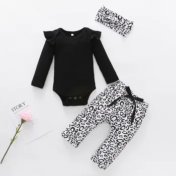 3PCS Leopard Apģērbu Komplekti Bērnu, Meiteņu Drēbes, Zīdaiņu Romper Bodysuit garām Piedurknēm Topi Jumpsuit Ietilpst Apģērbs Одежда для девочек