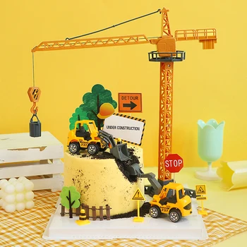 Liels Krāns Transportlīdzekļa Traktoru Būvniecības Kūka Dekori Dzimšanas dienas svinības Zēniem Bērnu Diena Baby Dušas Ceļa Zīme Kūka Topper Dāvanu