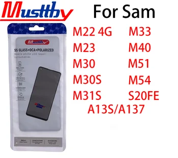 2gab Priekšējo Ārējo Ekrānu Stikla OCA Līme Polarizatoru Samsung Galaxy M22 4G M23 M30 M 40 M51 M54 S20FE M33 Touch Panel Objektīva Vāciņš.