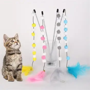 Funny Kaķis Stick Kaķu Rotaļlieta, Spēlējot Nūju Plīša Bumba Interaktīvās Spalvu Nomaiņa Vadītājs Rotaļlietas, Kaķu, Mājdzīvnieku Preces Kaķis Accessorie