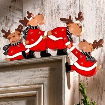 Santa Claus Koka Durvju Rāmja Apdares, Ziemassvētku Rotājumi, Aļņiem, Ziemassvētku Dekori Mājas, Brīvdienu Dāvanas, 2024