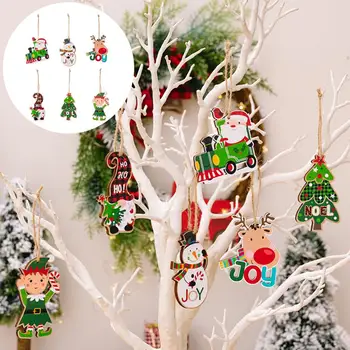 Ziemassvētku Karājas Koka Apdare Santa Klauss Ziemeļbriežu Sniegavīrs Gnome Elf Ziemassvētku Eglītes Rotājumu Puses Piegādes Sniegpārsliņu Koka Dāvana